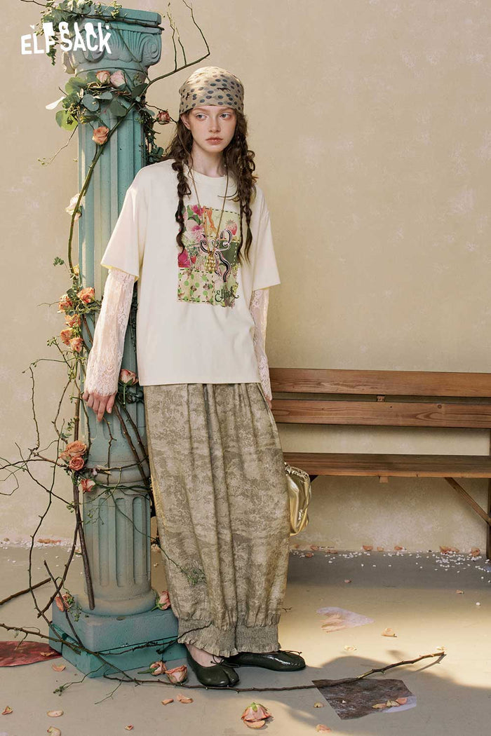 2-in-1 Floral Print Scallop Hem Tee