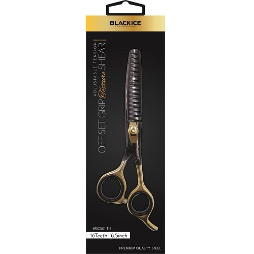 Black Ice Professional Stylish Off Set Grip Black & Gold 6.5"Texture Shear - 16 teeth