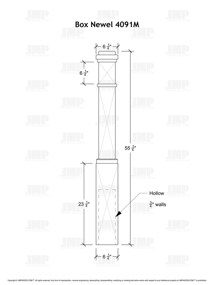 Box Newel 4091M - Mission Style (6-1/4")