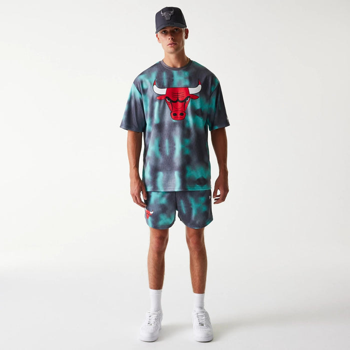 The Male model is wearing Chicago Bulls NBA All Over Print Green Shorts 8