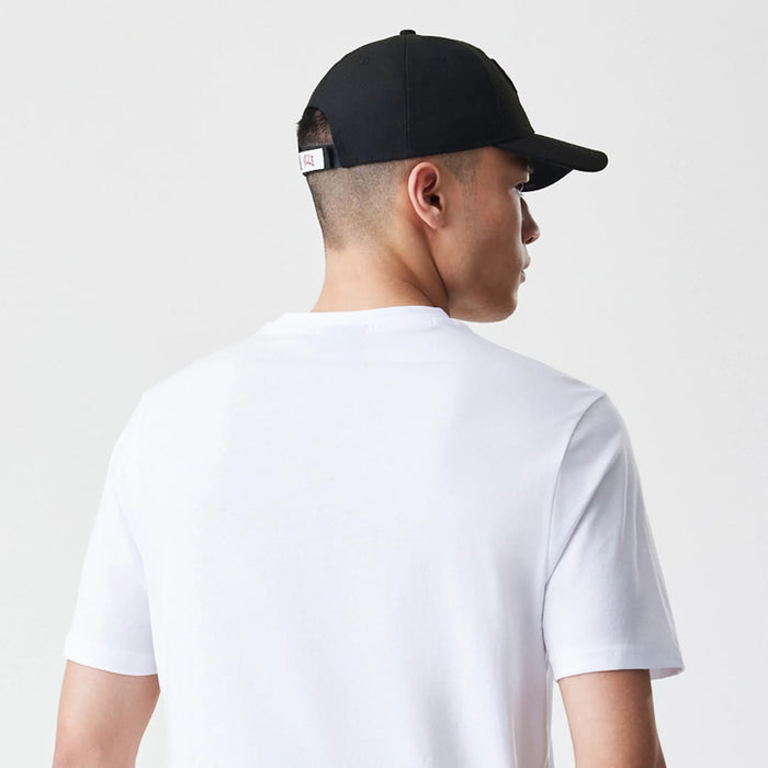 The Male model is wearing Chicago Bulls NBA Stack Wordmark White T-Shirt 7