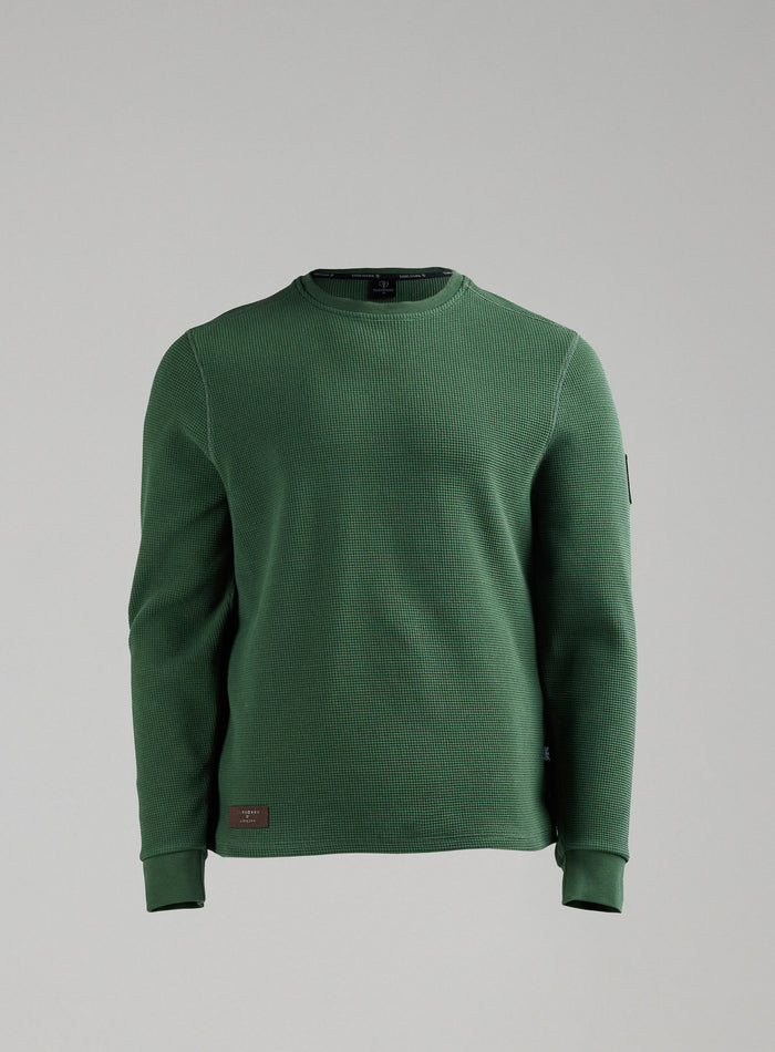 Hem Cut Out Image of Dissident Waffle Long Sleeve T-Shirt In Forest Green (GM)