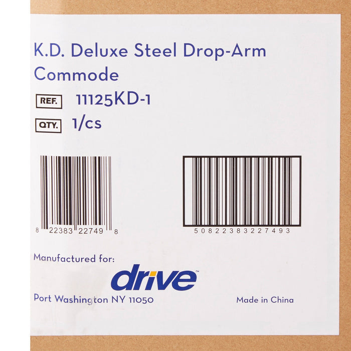 Drive Deluxe Steel Drop-Arm Commode, 13.75" Seat Width, 300 lb Capacity - 11125KD-1-Single - LL Medico