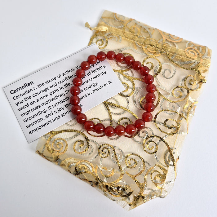 Gemstone Bead Bracelet - Carnelian 8 mm