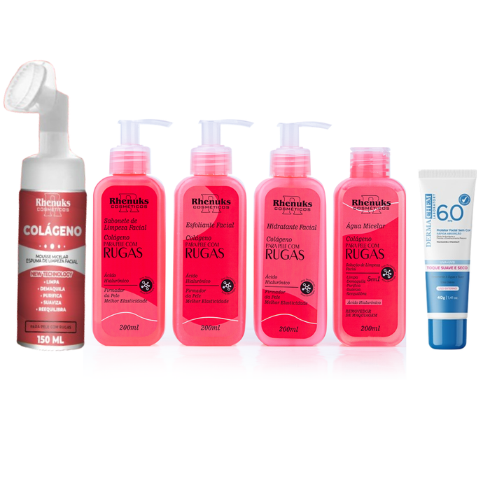Kit SkinCare Anti Rugas com Colágeno Rhenuks + Mousse Facial + Protetor Solar FPS 60 Dermachem