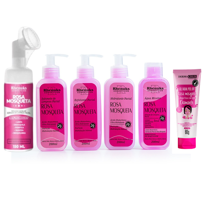 Kit SkinCare Rosa Mosqueta Rhenuks Cosméticos + Espuma Facial + Gel Peel Dermachem