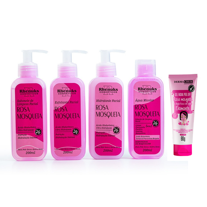 Kit SkinCare Rosa Mosqueta Rhenuks + Gel Peel off Rosa Mosqueta Efeito Diamante Dermachem