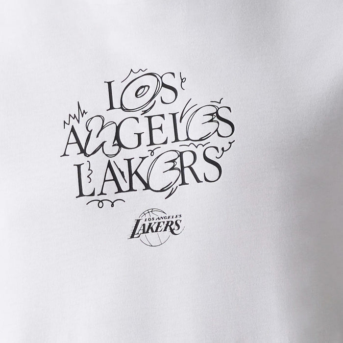 The Male model is wearing LA Lakers NBA Court Graphic White T-Shirt 7