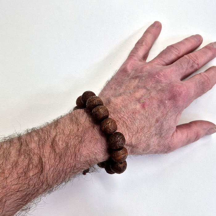 Mala Bracelet - 15 mm Old Tibetan Bodhi Seeds with Sliding Knot (Gold)
