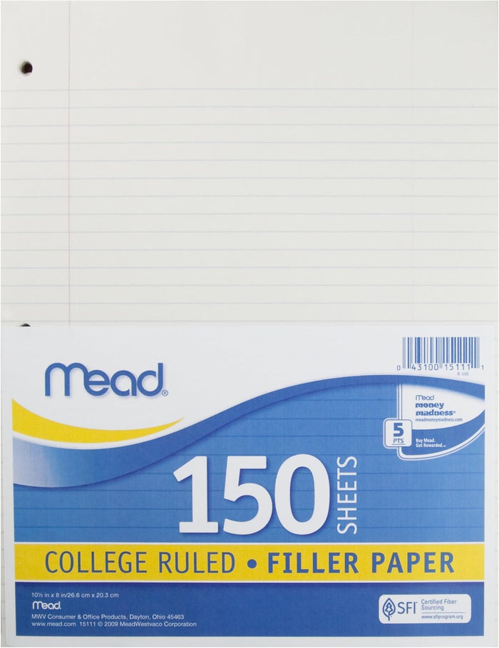 Mead College Ruled Filler Paper, 150 Sheets - Office R Us Lagos