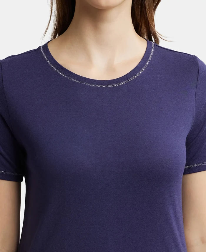 Micro Modal Cotton Relaxed Fit Round neck Half Sleeve T-Shirt - Classic Navy-6