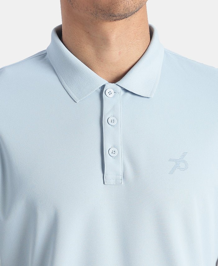 Microfiber Fabric Solid Half Sleeve Polo Tshirt with StayDry & StayFresh Technology - Ice Blue