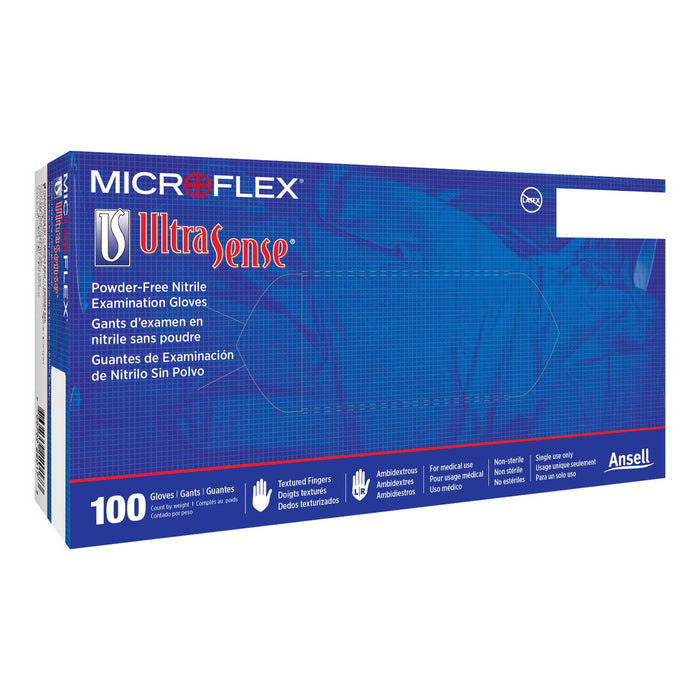 Microflex UltraSense Powder-Free Nitrile Exam Gloves, Medium, Box of 100, Blue