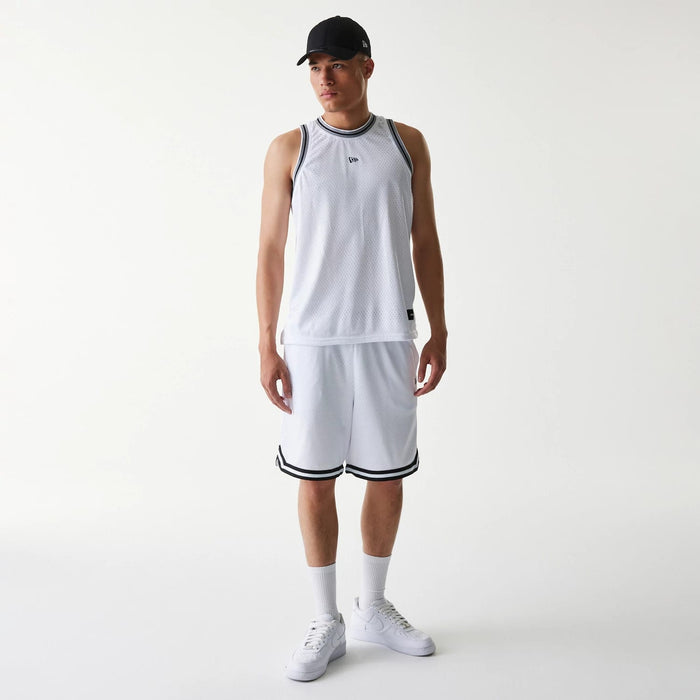 The Male model is wearing New Era Japan Mesh White Sleeveless T-Shirt 7