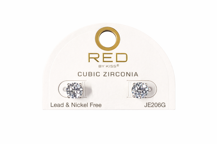 Red by Kiss Cubic Zirconia Earrings Round 8mm JE206G