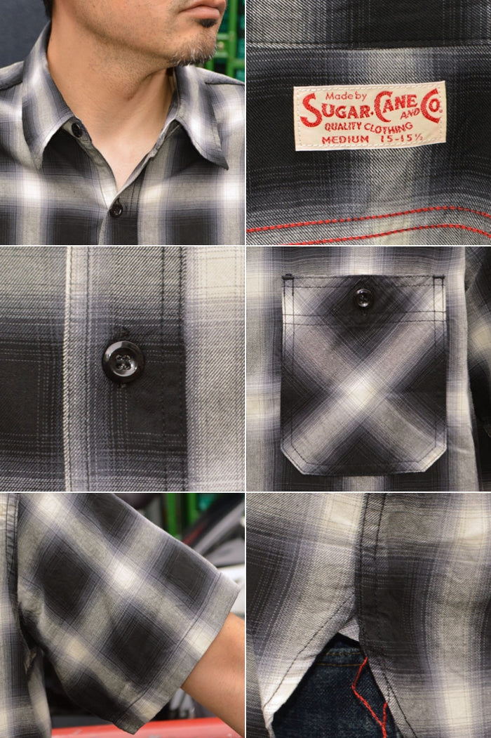SUGAR CANE "SC39519" Ombre Check S/S Work Shirt