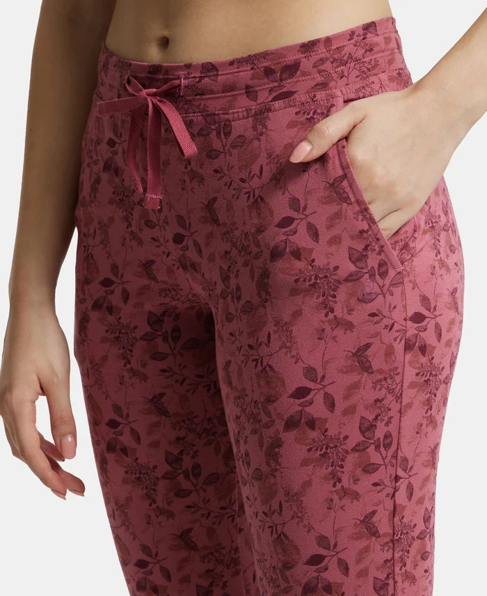 Super Combed Cotton Elastane Stretch Slim Fit Trackpants With Side Pockets - Rosewine Print