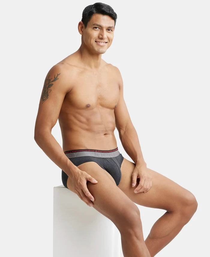 Super Combed Cotton Elastane Solid Brief with Ultrasoft Waistband - Black Melange-6