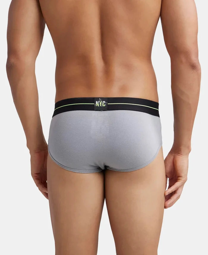 Super Combed Cotton Elastane Stretch Solid Brief with Ultrasoft Waistband - Mid Night Navy & Monument (Pack of 2)