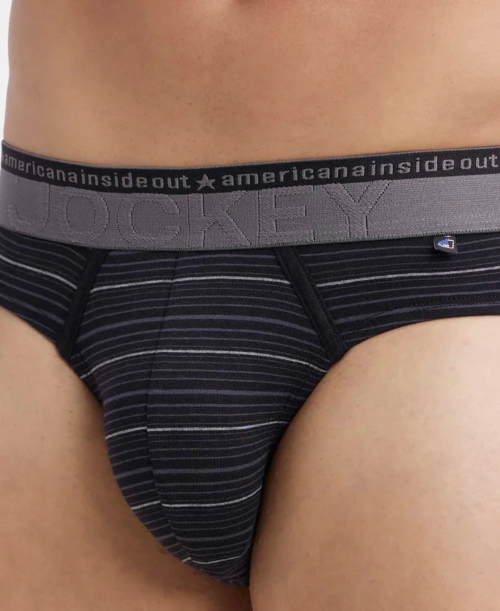 Super Combed Cotton Elastane Stretch Striped Brief with Ultrasoft Waistband - Black-6
