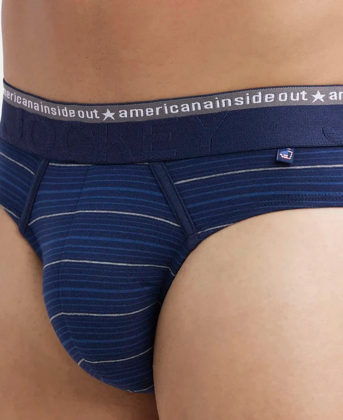 Super Combed Cotton Elastane Stretch Striped Brief with Ultrasoft Waistband - Navy-6