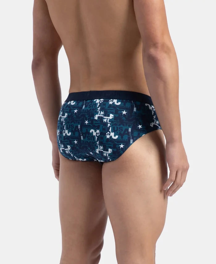 Super Combed Cotton Printed Brief with Ultrasoft Waistband - Navy & Seaport Teal (Pack of 2)