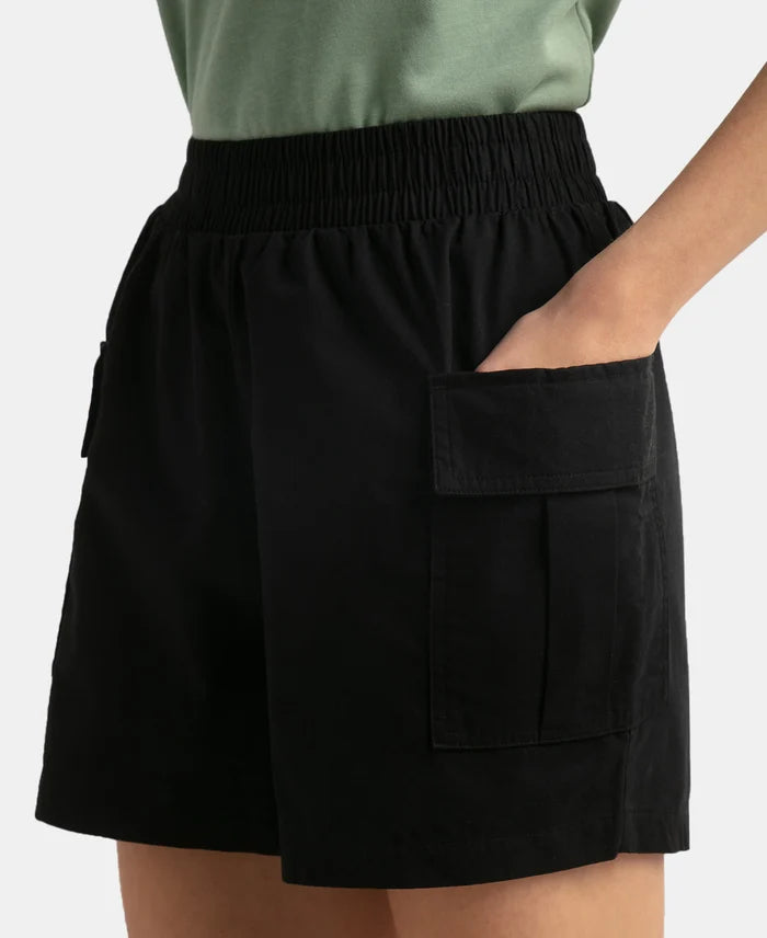 Super Combed Cotton Regular Fit Hybrid Cargo Shorts - Black