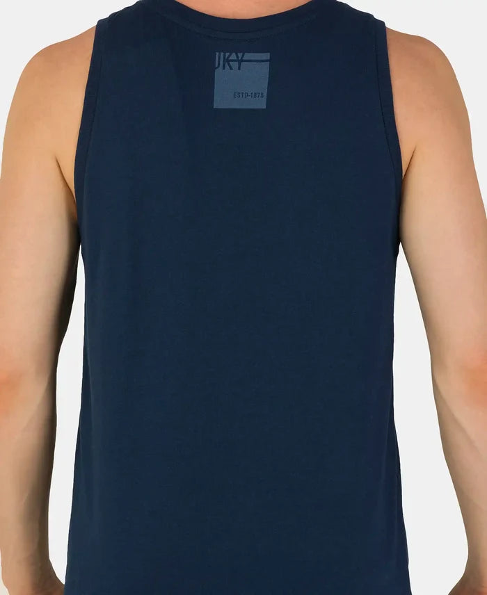 Super Combed Cotton Rich Graphic Printed Tank Top - Navy
