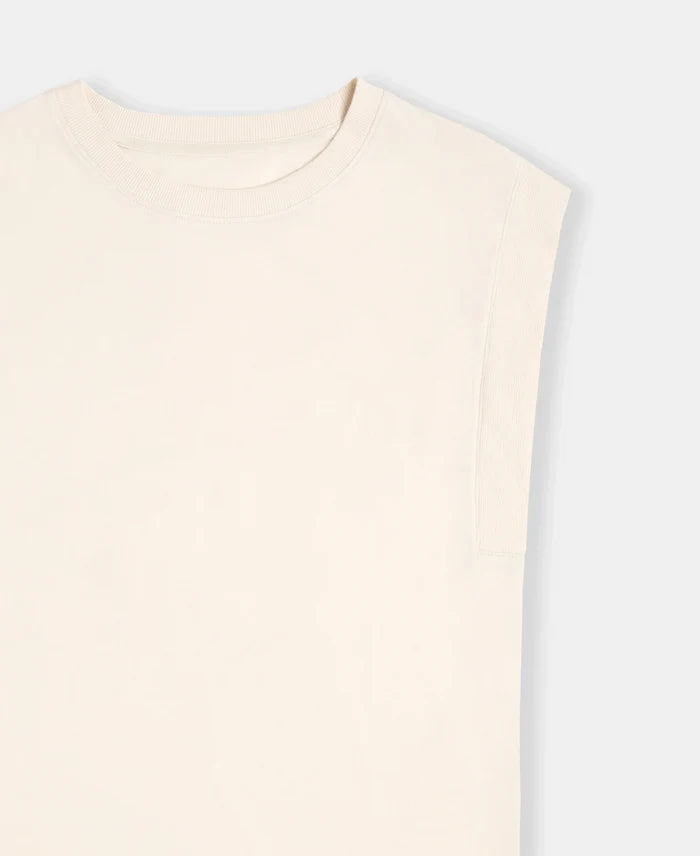 Super Combed Cotton Rich Hybrid Tank Top with Ribbed Sleeves - Snow White