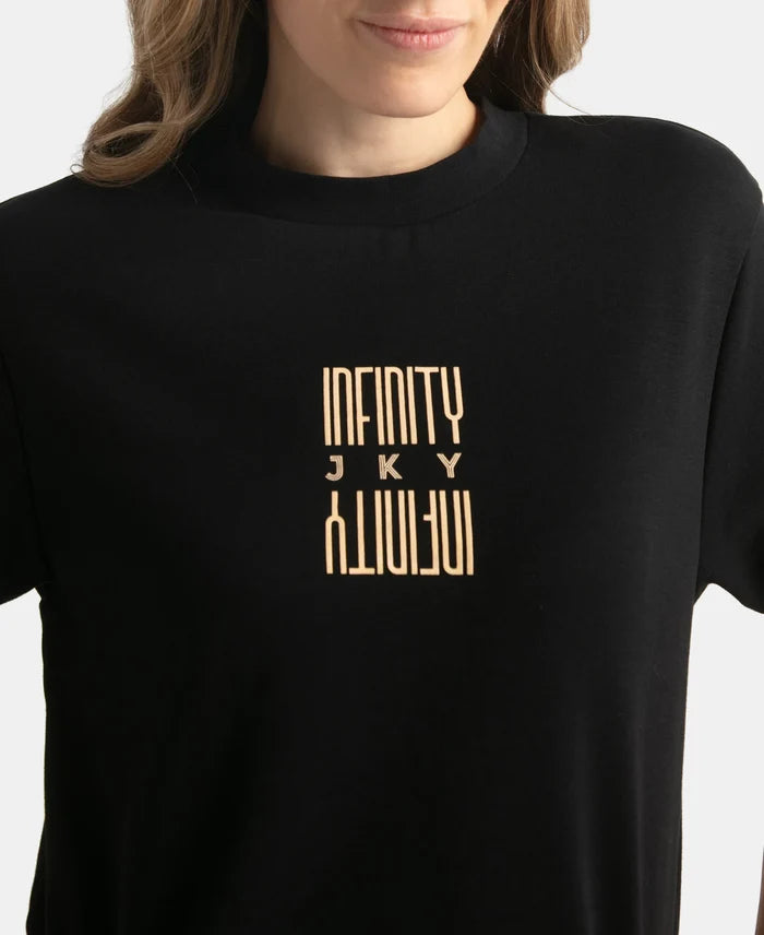 Super Combed Cotton Rich Oversized Graphic Print T-Shirt with Drop Shoulder Styling - Deep Black