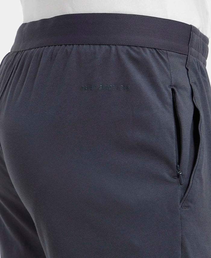 Super Combed Cotton Rich Slim Fit Trackpants with Side and Zipper Media Pockets - Graphite-7
