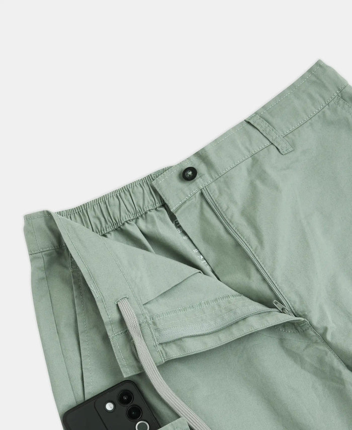 Super Combed Cotton Woven Straight Fit Cargo Shorts with Seven Pockets - Iceberg Green
