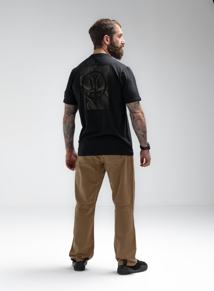 Louis Is 5ft 10" And Wears Size: M | Hem Studio Image Of Model Wearing Vader T-Shirt - Pen Y Fan In Obsidian Black (SS Model)