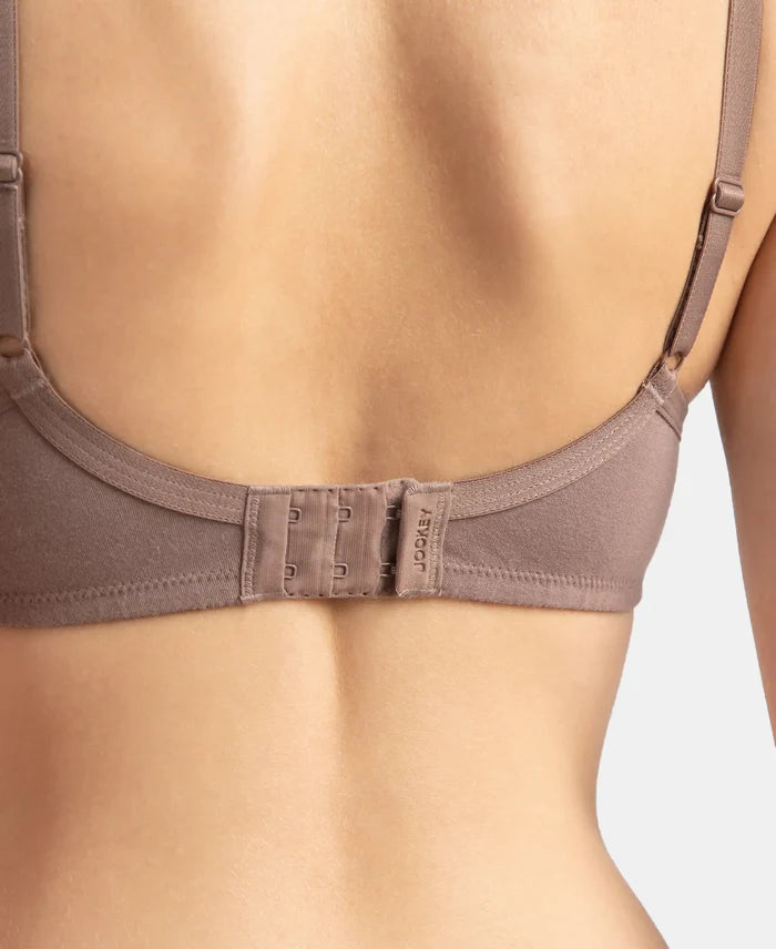 Wirefree Padded Super Combed Cotton Elastane Stretch Medium Coverage T-Shirt Bra with Lace Styling - Deep Taupe