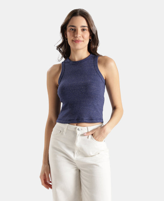 100% Super Combed Cotton Stretch Slim Fit Racerback Styled Tank Top - Imperial Blue Snow Melange