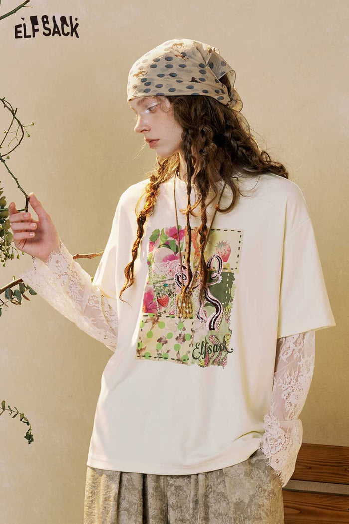 2-in-1 Floral Print Scallop Hem Tee