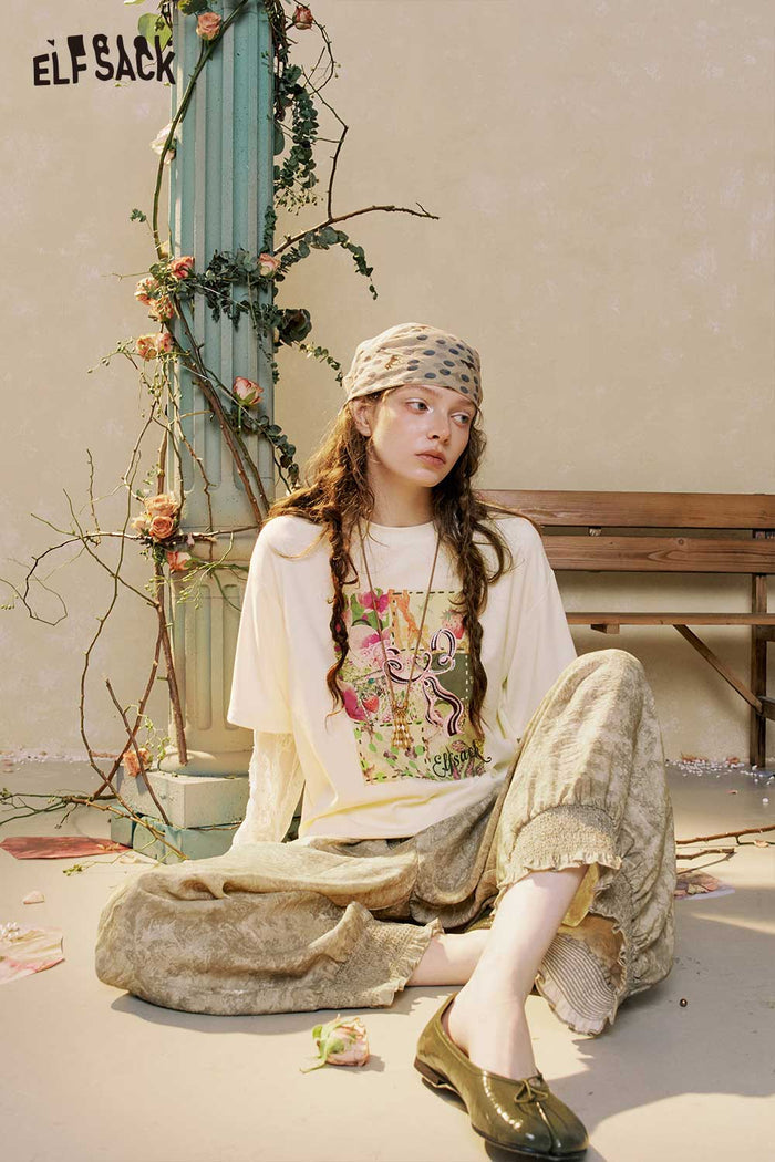 2-in-1 Floral Print Scallop Hem Tee