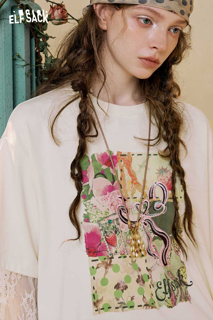 2-in-1 Floral Print Scallop Hem Tee