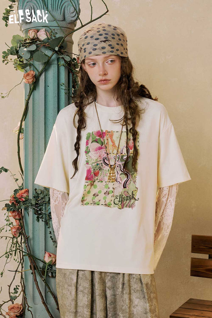 2-in-1 Floral Print Scallop Hem Tee