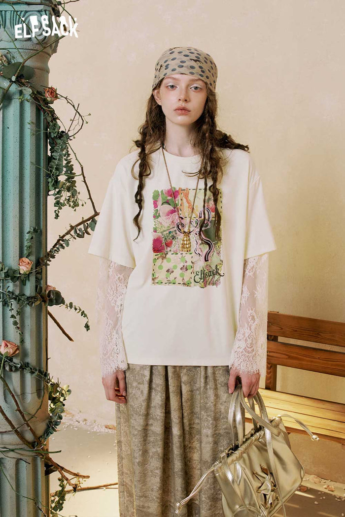 2-in-1 Floral Print Scallop Hem Tee