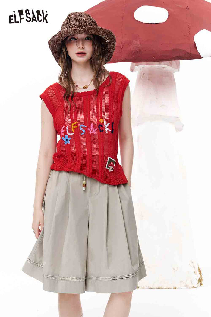 ELFSACK A-Line Wide Leg Cotton Shorts