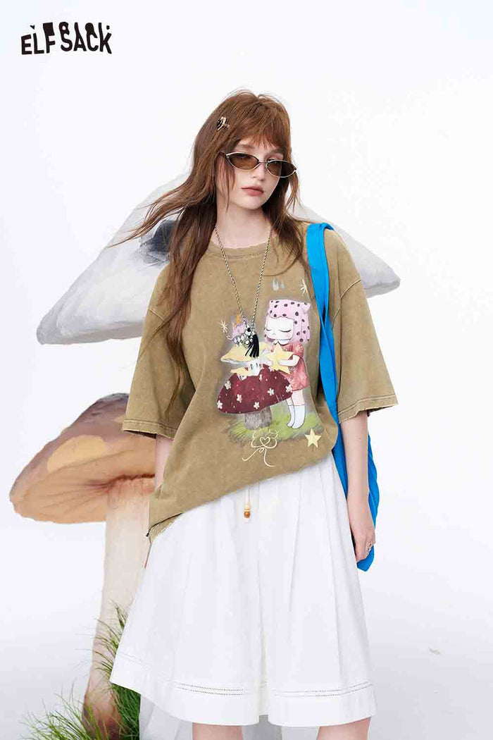 ELFSACK A-Line Wide Leg Cotton Shorts
