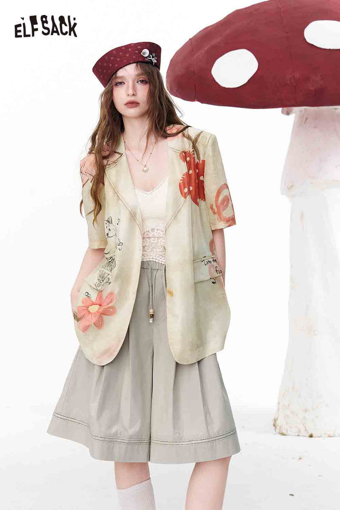 ELFSACK A-Line Wide Leg Cotton Shorts
