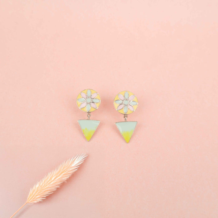 Adya Flower Motif Pastel Enamel Drop Earring