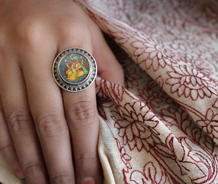 Adya Ganesha Handpainted Ring