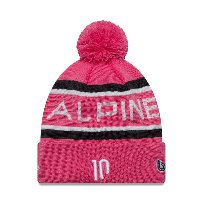 This is a Alpine Racing Youth Replica Pierre Gasly Pink Cuff Knit Beanie Hat 2