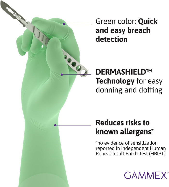 Ansell Gammex Non-Latex PI Ortho Polyisoprene Surgical Gloves, Sterile, Light Green