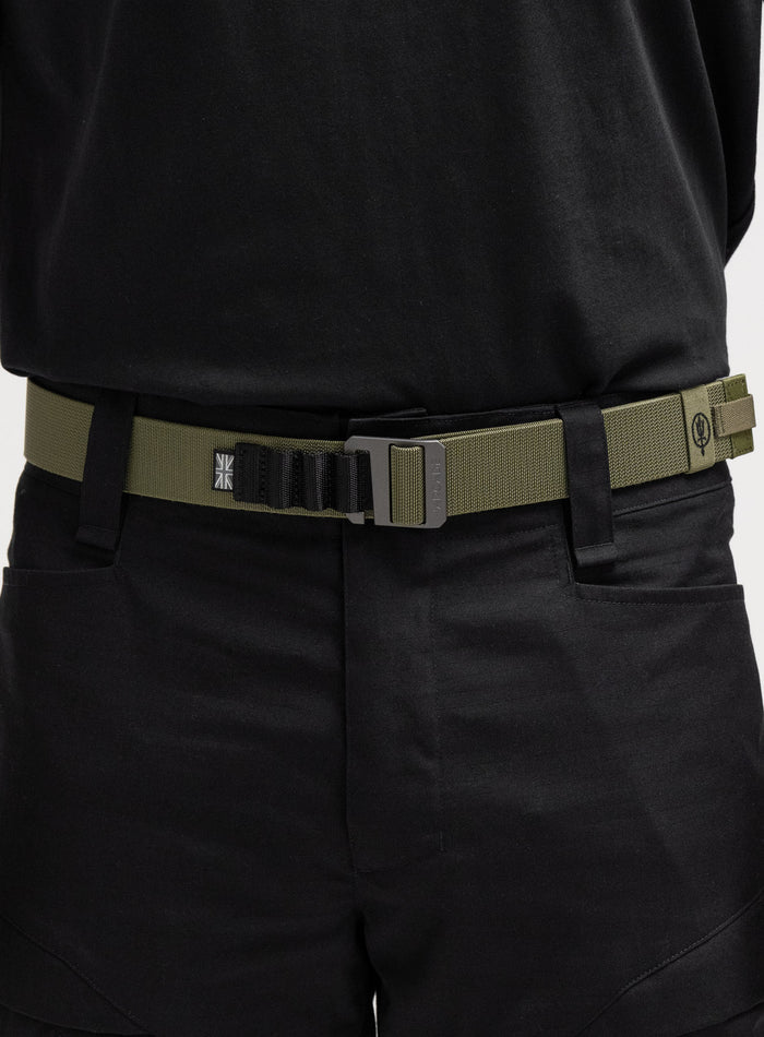 Max Is 5ft 8" And Wears Size: M | Hem Studio Image Of Model Wearing Arcade X Thrudark Utility Belt In Olive Green (SS Model)