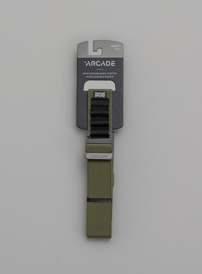 Max Is 5ft 8" And Wears Size: M | Hem Studio Image Of Model Wearing Arcade X Thrudark Utility Belt In Olive Green (SS Model)