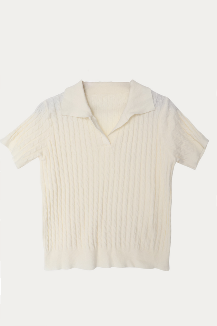 Armed Cable Knit Polo Shirt